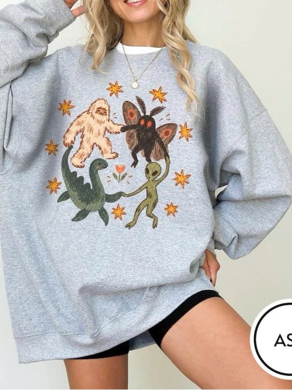 Grey Graphic Crewneck Sweatshirt - Alien & Creatures Print